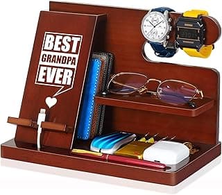 Grandpa Gifts, Fathers Day Grandpa Gifts, Wood Phone Docking Station, Fathers Day Birthday Christmas Stocking Stuffers from Grandkids, Nightstand Organizer