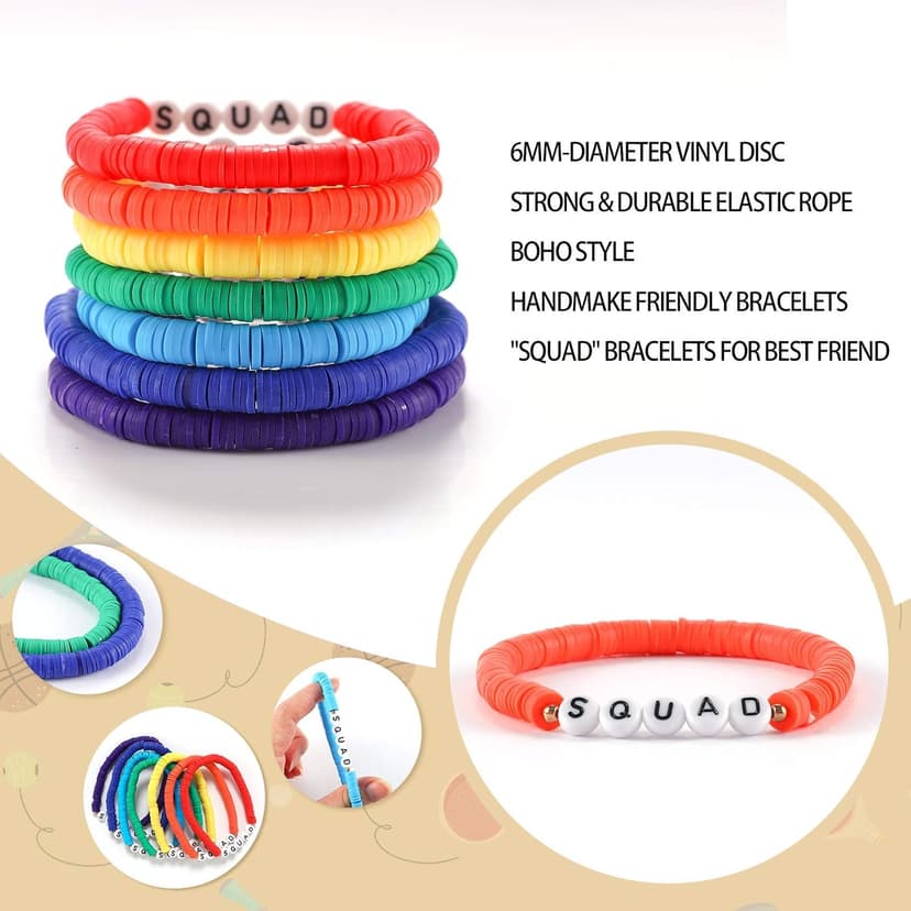 Rainbow Heishi Surfer Bracelets Set for Women Stackable Clay Beaded Bracelets Disc Stretch Preppy Bracelets Layering Colorful Friendship Bracelets Team Cheer Bulk Boho Summer Beach Jewelry Gift