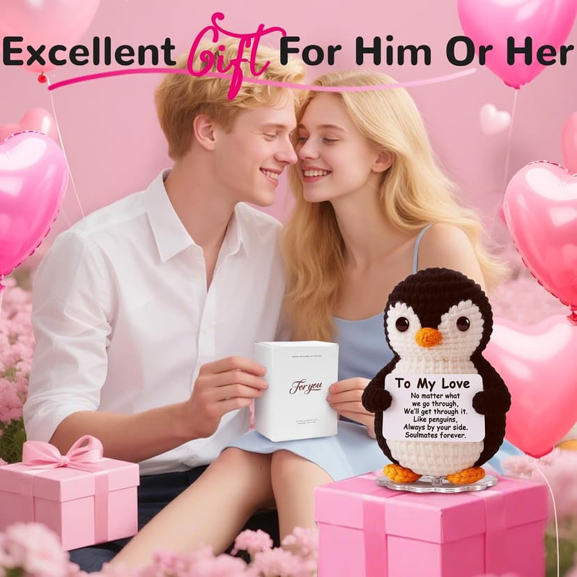 Love Crochet Couples Gifts for Boyfriend Girlfriend, Positive Emotional Support Handmade Penguin Crochet,Birthday Valentine's Day Wedding Anniversary Romantic Men Women, I Love You Gift for Him Her