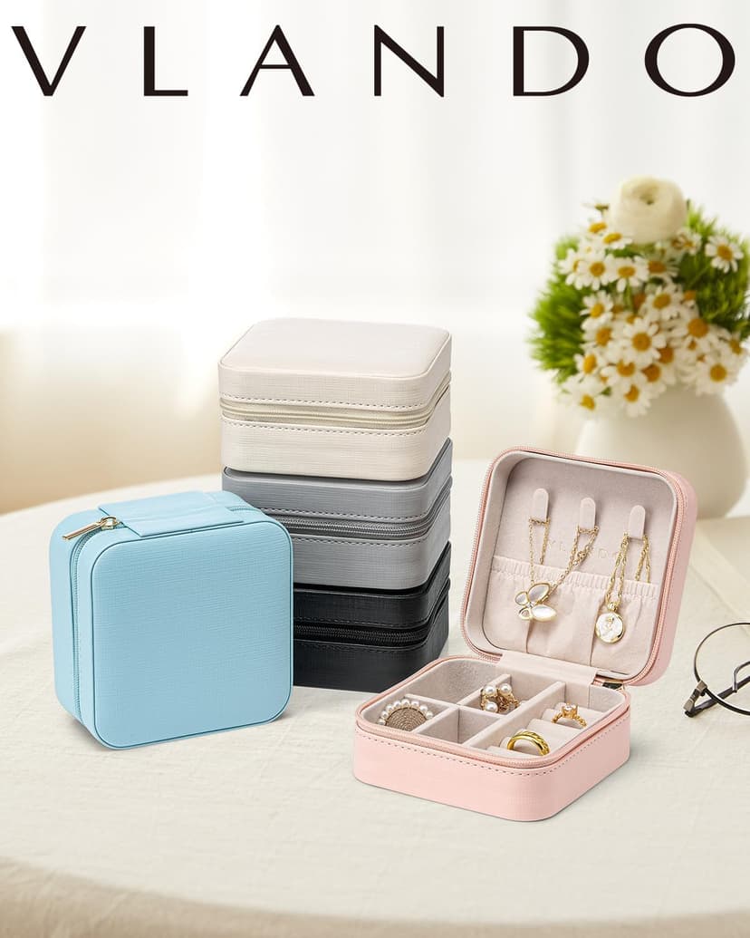Vlando Travel Jewelry Case - Teacher Appreciation Gifts - Small Jewelry Travel Organizer Box Travel Essentials Christmas Gift for Women Girl - Pink