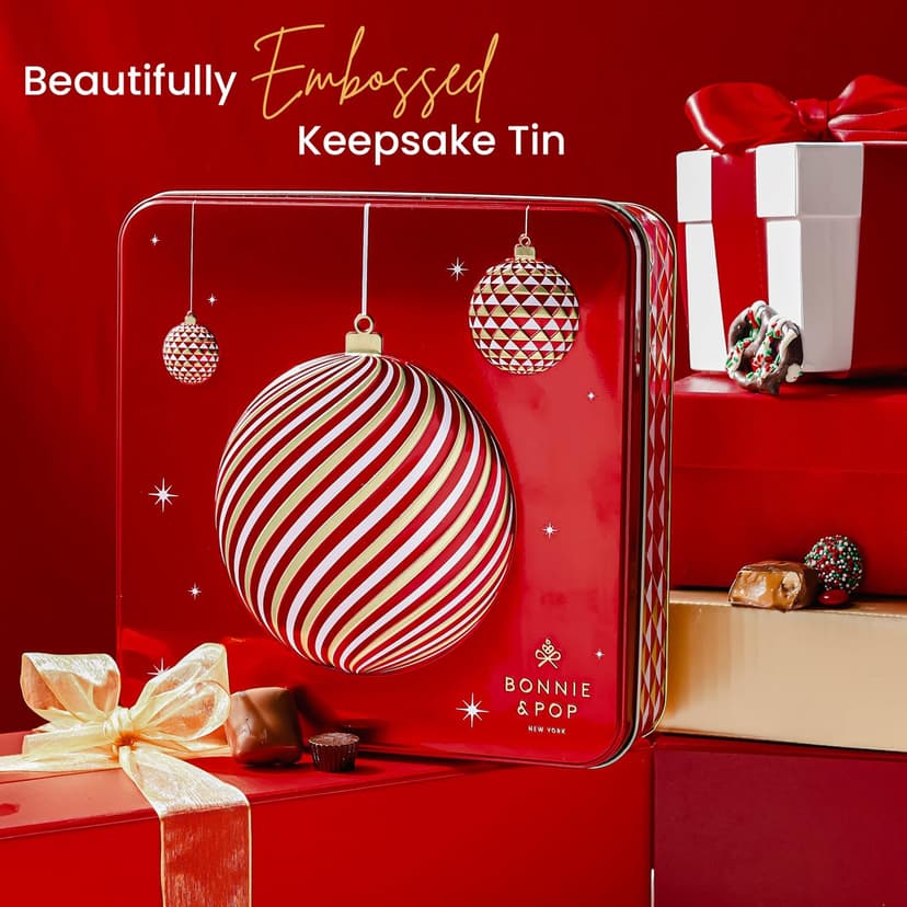 Christmas Chocolate Gift Basket– Holiday Ornament Gift Box with Assorted Christmas Candy – Holiday Food Gift Idea for Men, Women, Family, Corporate- Bonnie & Pop