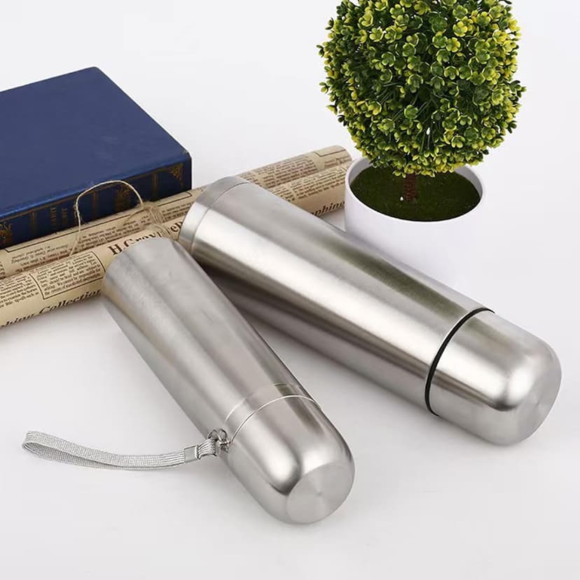 Stainless Steel Thermal Bottle Vacuum Insulated Coffee Trave Mug for Hot and Cold Drinks Double Walled Sport Water Flask with Cup 17Oz/500Ml(Silver)