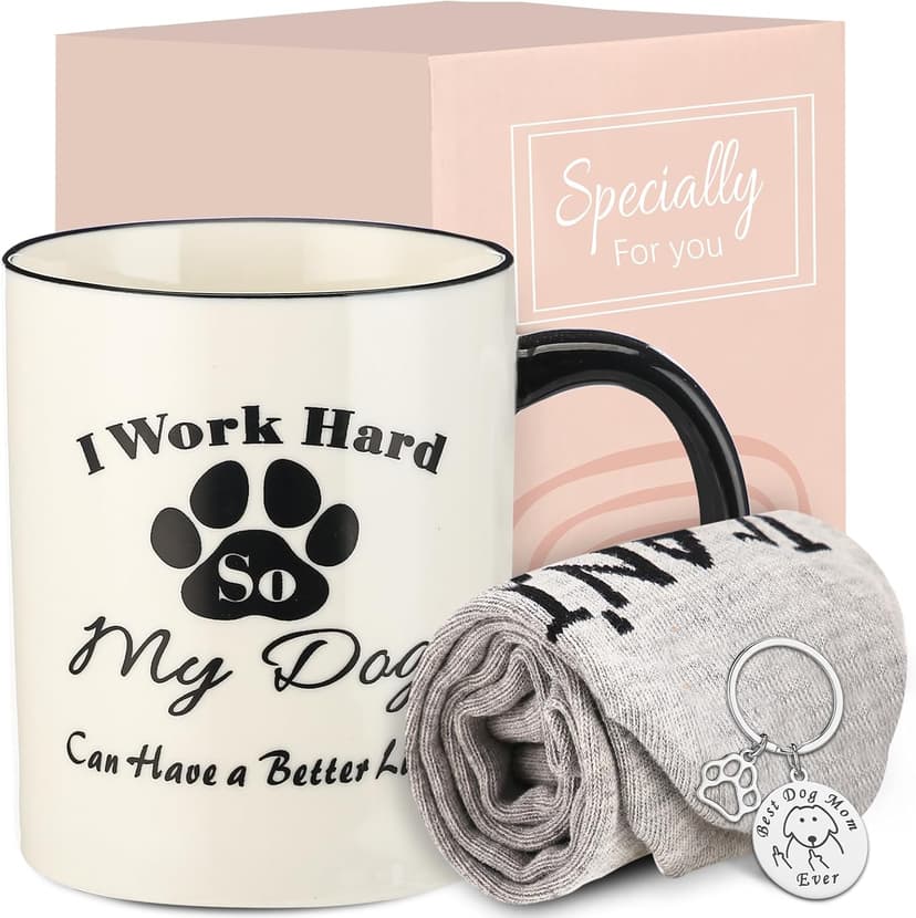 Dog Mom Gifts for Women, Funny Christmas Gifts for Dog Lover, Mom, Sister, Dog Mom Birthday Gifts, Dog Themed Coffee Mug Gift Basket with Socks