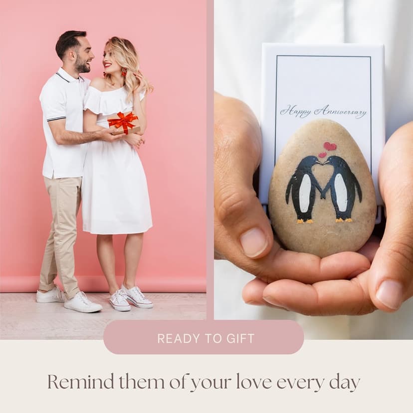 1 Year Anniversary for Boyfriend or Girlfriend - Penguin Pebble Gift- First Wedding Anniversary for Husband or Wife - One Year Together Keepsake