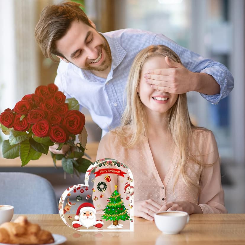 Christmas Decorations Indoor, Christmas Decor for Table, Office Desk, Mantle, Shelf - Acrylic Heart Shaped Gifts for Women/Girls - Holiday Indoor Home Decor