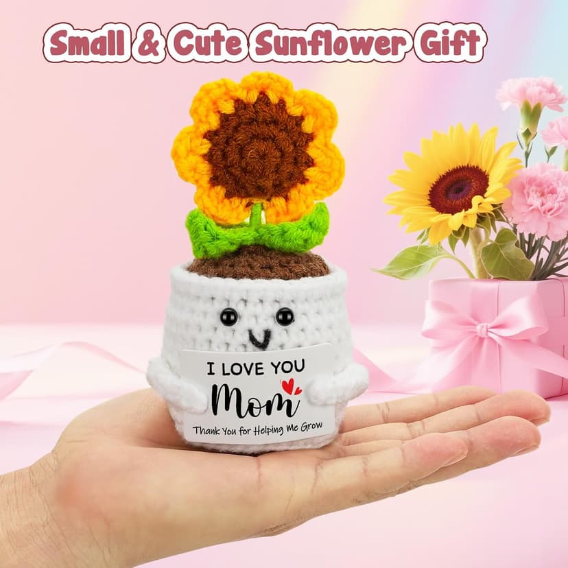 MBL Gifts for Mom Mothers Birthday - Mom I Love You, Handmade Funny Cute Crochet Sunflower for Mother Mama Mommy Birthday Mother’s Day Christmas Stocking Stuffers Present from Daughter Son