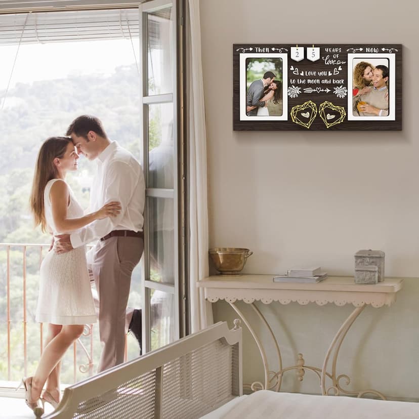 Then & Now Anniversary Picture Frame - 1-99 Years Anniversary Wedding Gift for Couple, Engagement Bridal Shower Gifts for Couples Wood Photo Frame Holds 2 4x6 Inches Photos
