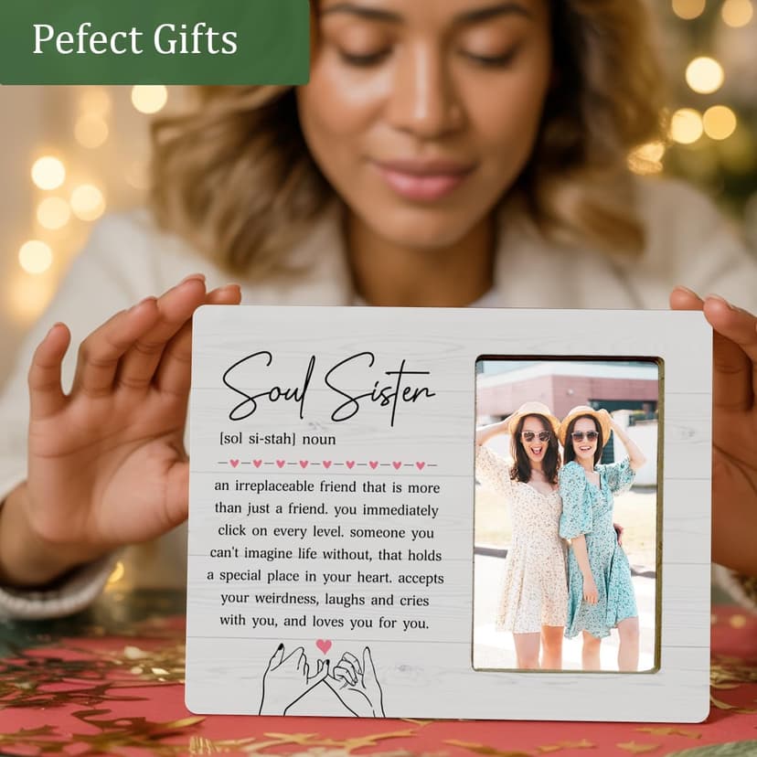 Soul Sister Gifts Picture Frame for BBF Friends Bestie, Long Distance Friendship Wooden Picture Frames