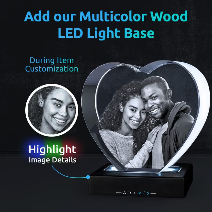 ArtPix 3D Crystal Photo, Personalized Gifts for Women, Wife, Men, Mom, Father, Her, Him, Dad, Grandpa, Great Customized Gift with Your Own Photo, Custom Glass 3D Laser Etched Picture Wedding - Heart
