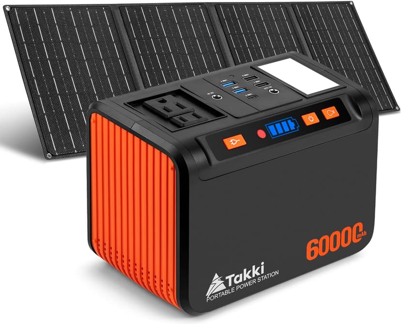 Takki Solar Generator 250W Portable Power Station with 40W Solar Panels 222Wh Pure Sine Wave Camping Lithium Battery Power Bank with AC 110V Outlet for Camping Home Use Emergency Outdoor
