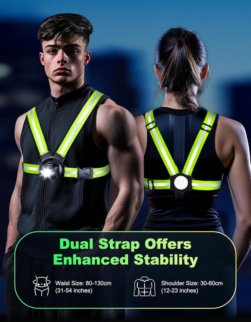 Running Lights for Runners, 500 Lumens Running Light with 45° Adjustable Tilt, 360° Reflective Vest & IPX4 Waterproof Rechargeable Light Up Gear for Night Walking/Cycling/Jogging/Hiking
