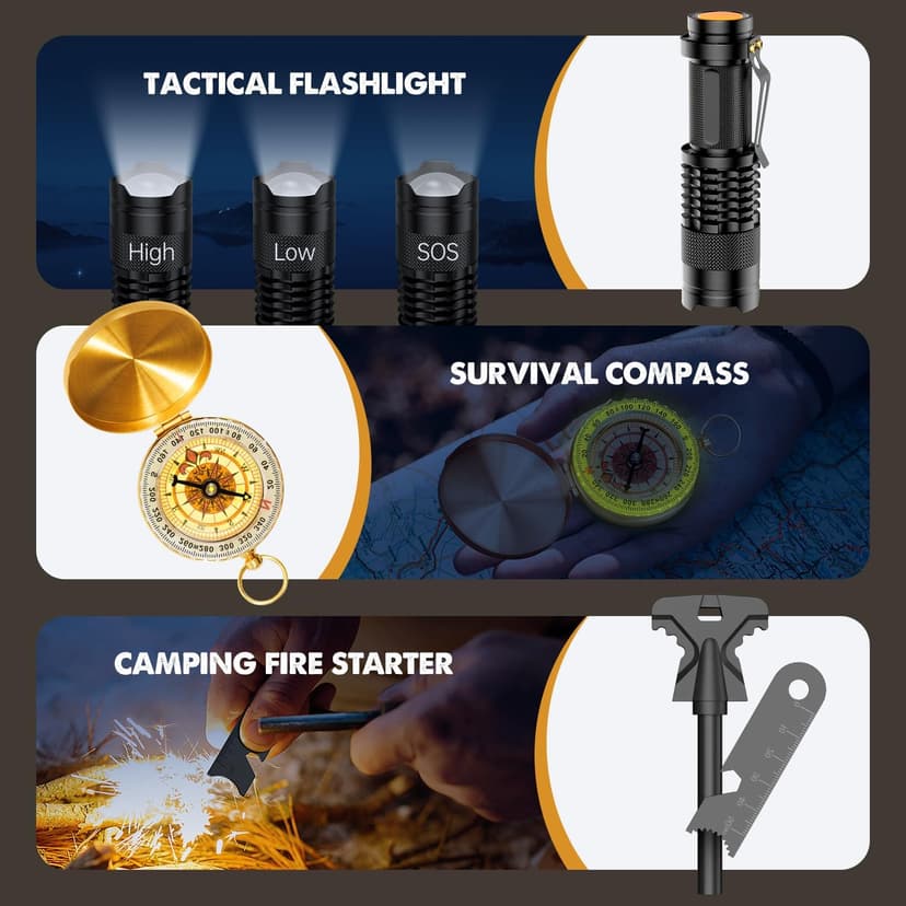 Gifts for Men Him Dad, Survival Kit and Equipment 25 Pcs, Valentines Gifts for him, Christmas Stocking Stuffers,Camping Essentials, Survival Gear, Cool Gadgets for Men