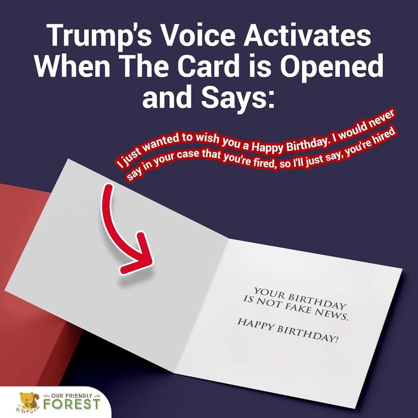 OUR FRIENDLY FOREST Talking Trump Birthday Card with Authentic Voice - Presidential Theme Birthday Greeting for Men & Women (Red)