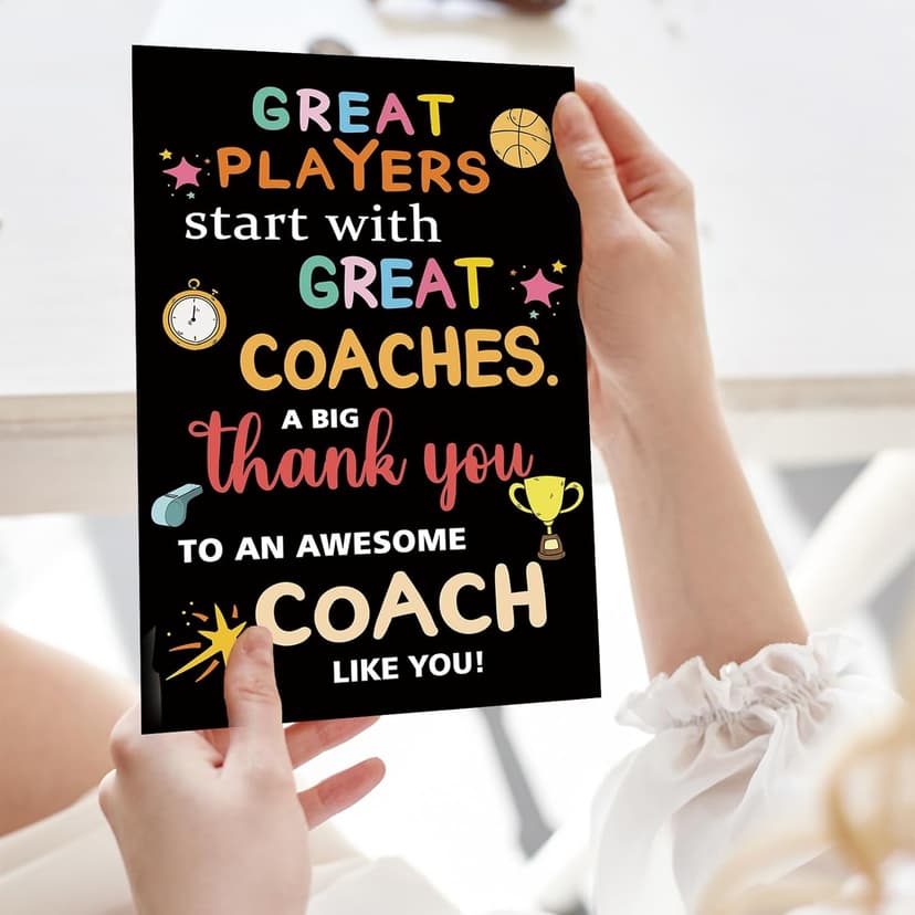 Thank You Coach Card for Men Women, Basketball Baseball Volleyball Pool Football Coach Appreciation Gifts, Great Players Start With Great Coaches