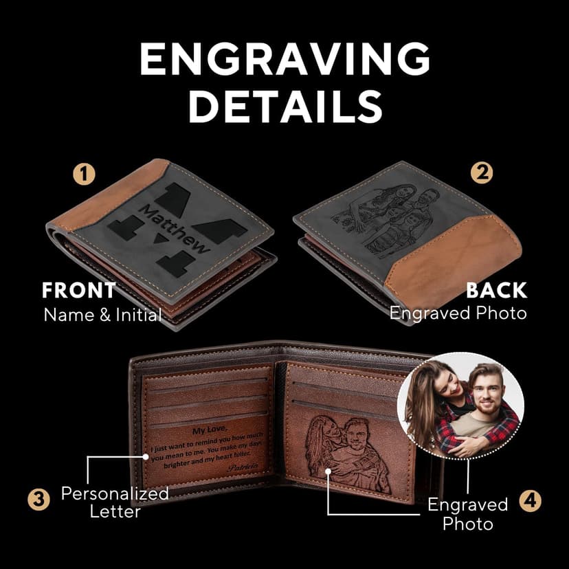 GIFTS TO ENGRAVE Personalized Gifts for Men – Custom Wallets for Men with Name Engraving | Personalized Wallet for Men – Great Fathers Day Wallet Gift for Husband, Dad, or Boyfriend