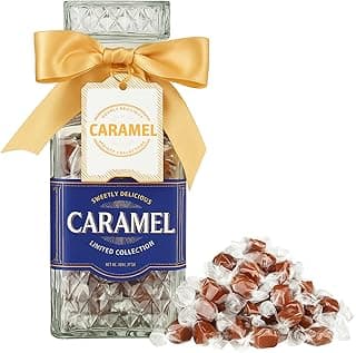 Scotch Whiskey Caramels & Glass Decanter - Him & Her, Premium Salted Caramel, Chocolate Candy Delights Gourmet Collection, Father’s Day Gift Basket for Men, Boyfriend, Husband, Dad