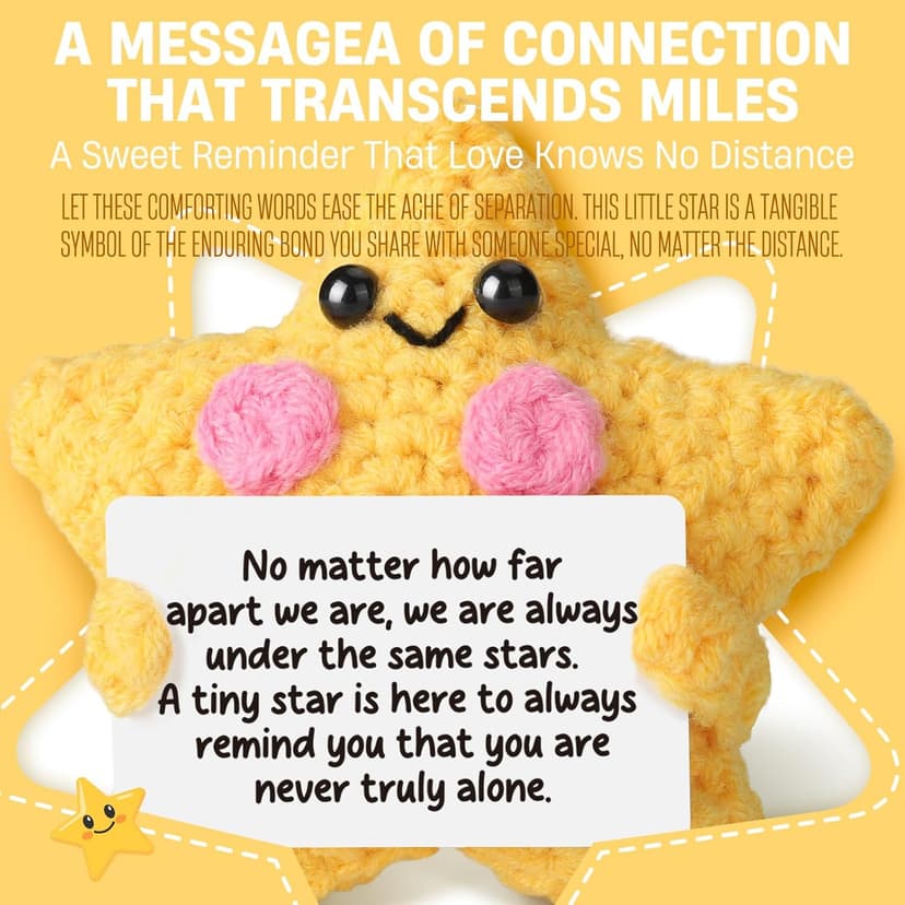 Crochet Yellow Star Doll Friendship Gift - Emotional Comfort Support Decor, Long Distance Relationship Moving Away Farewell Goodbye Leaving Gifts for Women Friend Couple Boyfriend Girlfriend Coworker