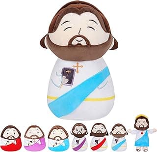 Jesus Stuffed Animal Religious Gifts - My Friend Jesus Plush Doll First Communion Stuffed Animal Bible Pillow Book Perfect for Kids' Gift Toy Pillows Blue 11 Inch