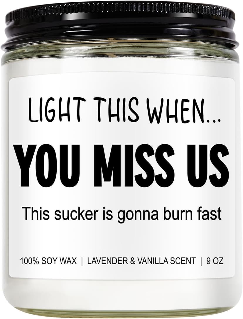 Funny Scented Candle, We Will Miss You, Moving Away Gifts for Friend, Farewell, Goodbye, Going Away Gifts for Coworkers Women, Men, Boss, Coworker Leaving, Retirement Presents - 9 oz