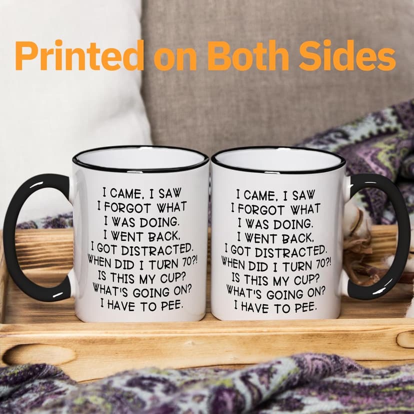 Shqiueos Funny 70th Birthday Gifts for Women Men Mug 11oz, 70 Year Old Birthday Gifts for Her Him, Happy 70th Bday Gift Idea for Mom Dad Grandpa Grandma, 1955 Birthday Gift Decorations Coffee Cup