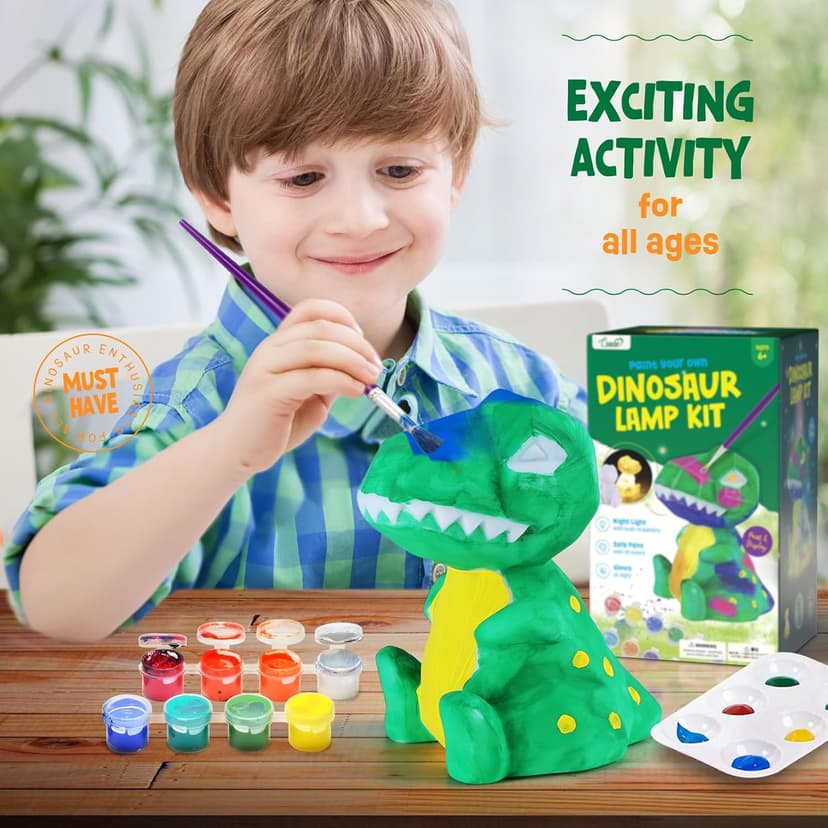 Paint Your Own Dinosaur Lamp Kit, Art Supplies Kids Paint Set, Arts and Crafts for Kids Ages 8-12, Dinosaur Toys Girls Boys Halloween Birthday Christmas Gifts Ages 3 4 5 6 7 8 9 10 11 12+