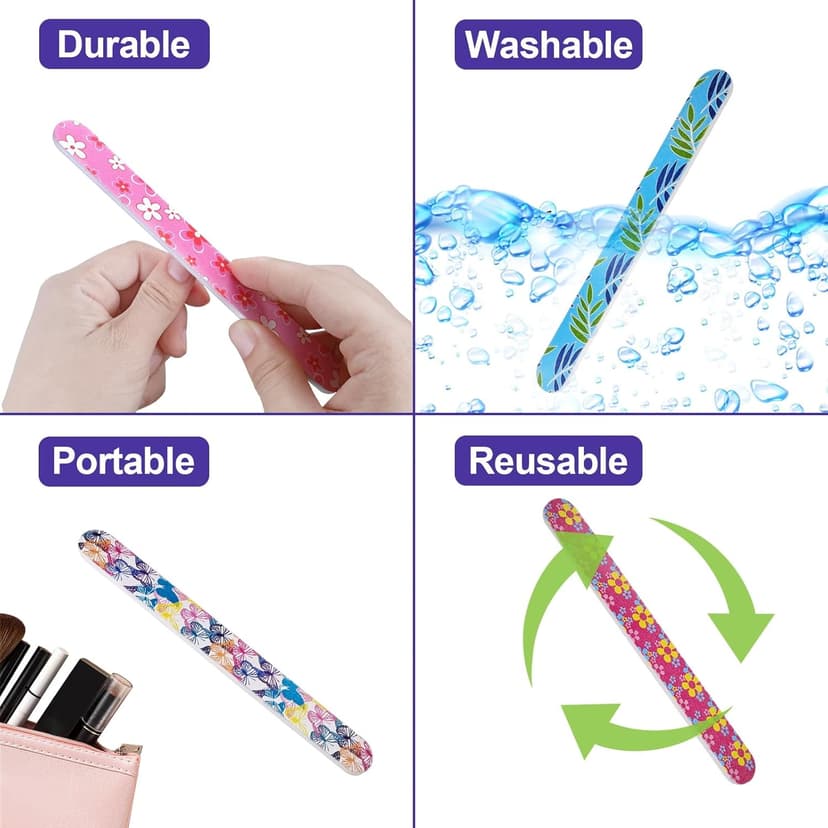 Nail Files (24 Pack), Colorful Emery Board Nail File for Natural Nails Double Sided 180 Grit Professional Fingernails Emory Boards Buffer Manicure Tool Nail Shaping Buffing Smoothing Filers Flowery