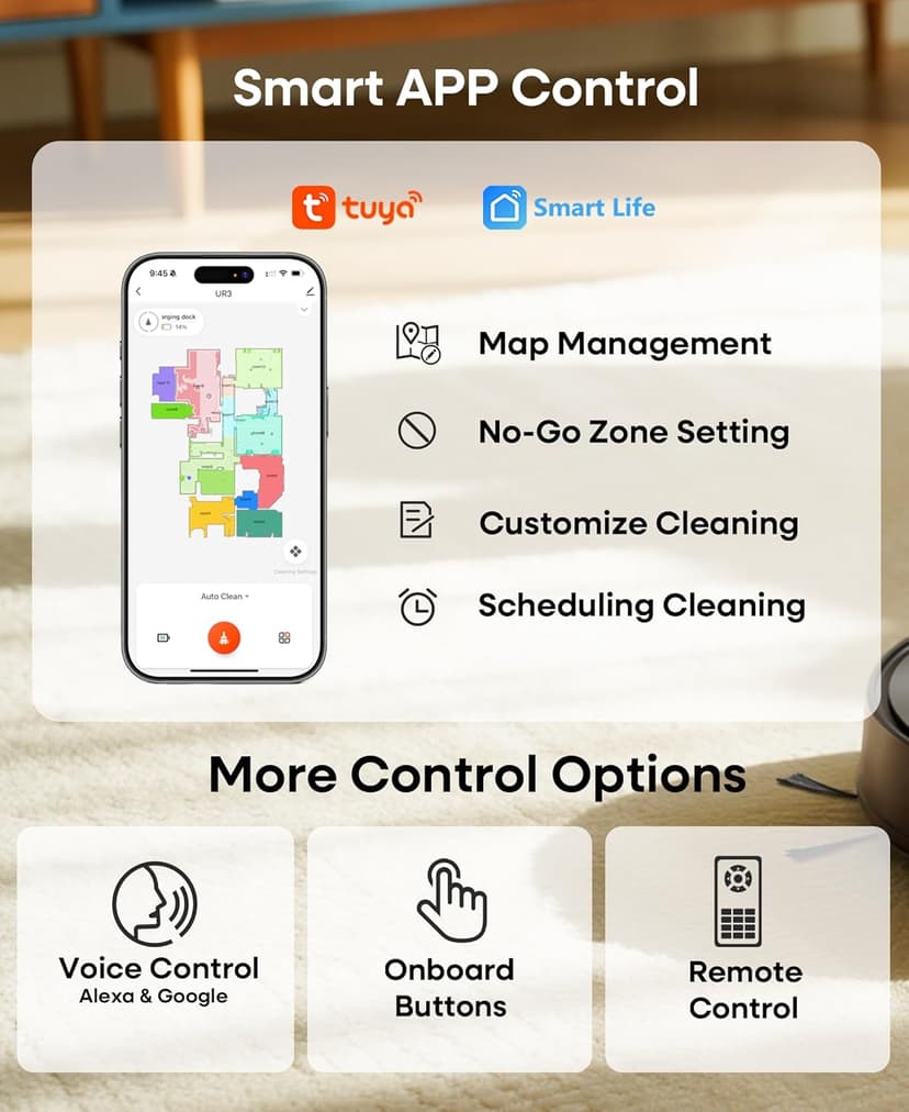 Robot Vacuum and Mop Combo,Lidar Navigation Robotic Vacuum Cleaner with 3.5L Self Emptying Station,5000Pa Vacuum Robot,180mins Runtime,No-Go&No-Mop Zones,App/Alexa/Remote Control,UR3