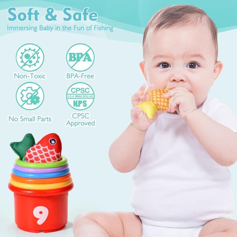 Montessori Toys for 1 Year Old Boy Girl Gifts, Cloth Fishing Game Toddler Toy 1-3, Sorting Learning Baby Toys 6-12-18 Months, One Year Old Girl Boy Birthday Gifts