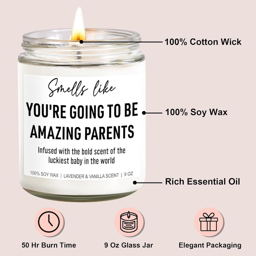 Cute Candle, New Parents Gifts for Couples, New Mom & Dad - Funny Christmas, Pregnancy, Gender Reveal Gifts for Parents to Be, Expecting Mom, 1st Time Mommy to Be, New Dad - 9 oz