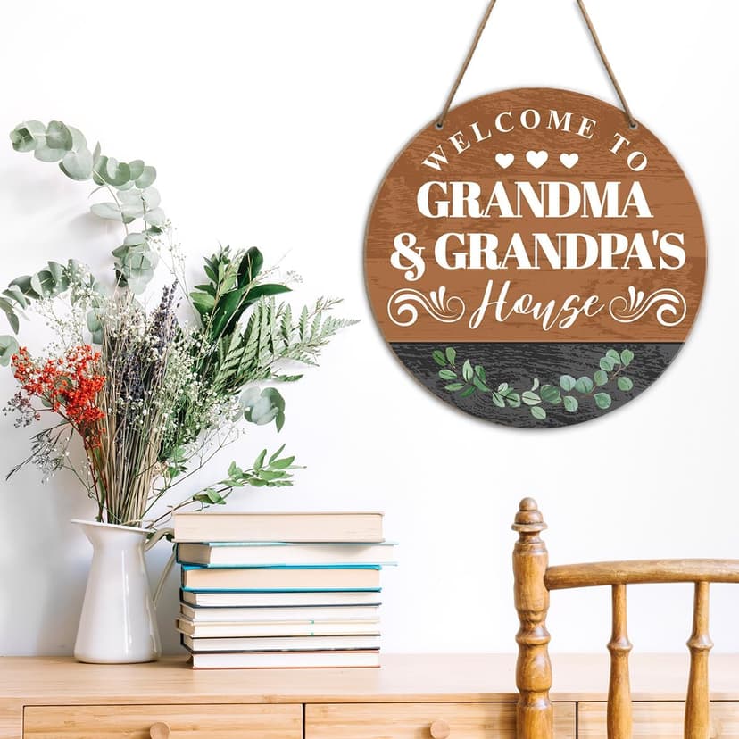 Grandma and Grandpa House Signs Wall Decor for Front Door Porch Decorations, Grandparents Day Gifts, Father's Mother's Day Christmas Birthday Gift for Grandma Nana Grandpa Papa Grandparents