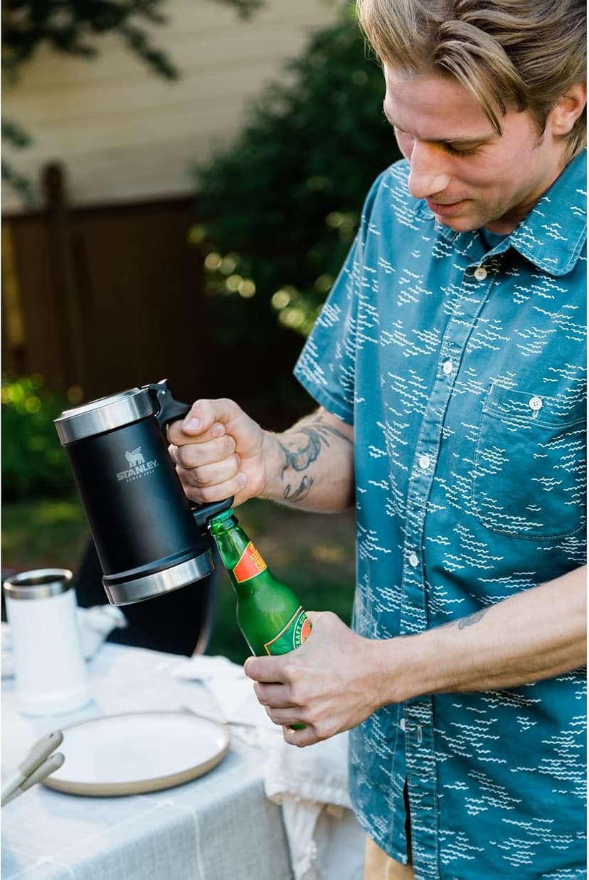 STANLEY Classic Bottle Opener Beer Stein 24 oz | Flip Up Lid and Heavy Duty Handle with Built In Bottle Opener | Insulated Stainless Steel Beer Mug | BPA-Free