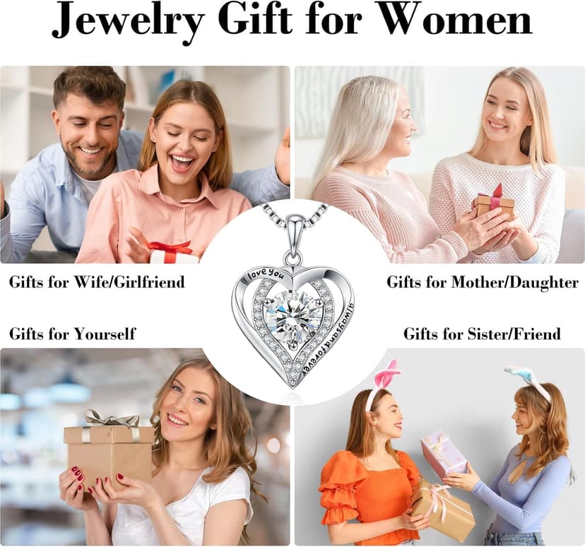 Moissanite Necklace for Women, 1-3 Carat Heart Pendant Necklace, 925 Sterling Silver, Anniversary Present for Wife, Women, Birthday Gifts for Wife, Jewelry Gifts for Christmas, Valentine's Day