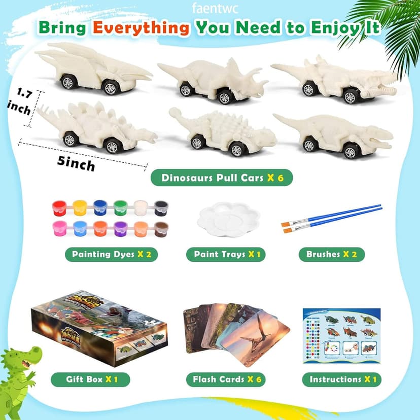 faentwc Dinosaur Painting Toys for Kids 5-7: 2 in 1 Dino Arts Painting Kits and Pull Back Cars Toy for Boys 4 5 6 7 8 9 10 Year Old Art & Craft Set for Girl DIY Easter Birthday Gifts for Kid Age 3-12