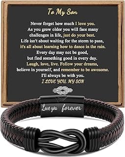 Gift for Men Infinity Bracelet for Men Dad Husband Boyfriend Son Grandson Brother Nephew Uncle Brown Braided Leather Forever Linked Together Stainless Steel Engraved with Love You Forever Jewelry 7.5|8.5|9 Inches