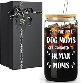 New Mom Gifts for Pregnant Women, 16oz Drinking Glass Cup with Lid and Straw, Funny Dog Mom Pregnancy Gift for Expecting Mom, Mother to be - Postpartum, Mothers Day, Birthday Gifts for First Time Moms