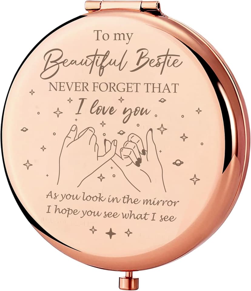 Bestie Makeup Mirror - Compact Friendship Gift for Women, Perfect for Sister or Best Friend's Birthday, Graduation or Any Occasion