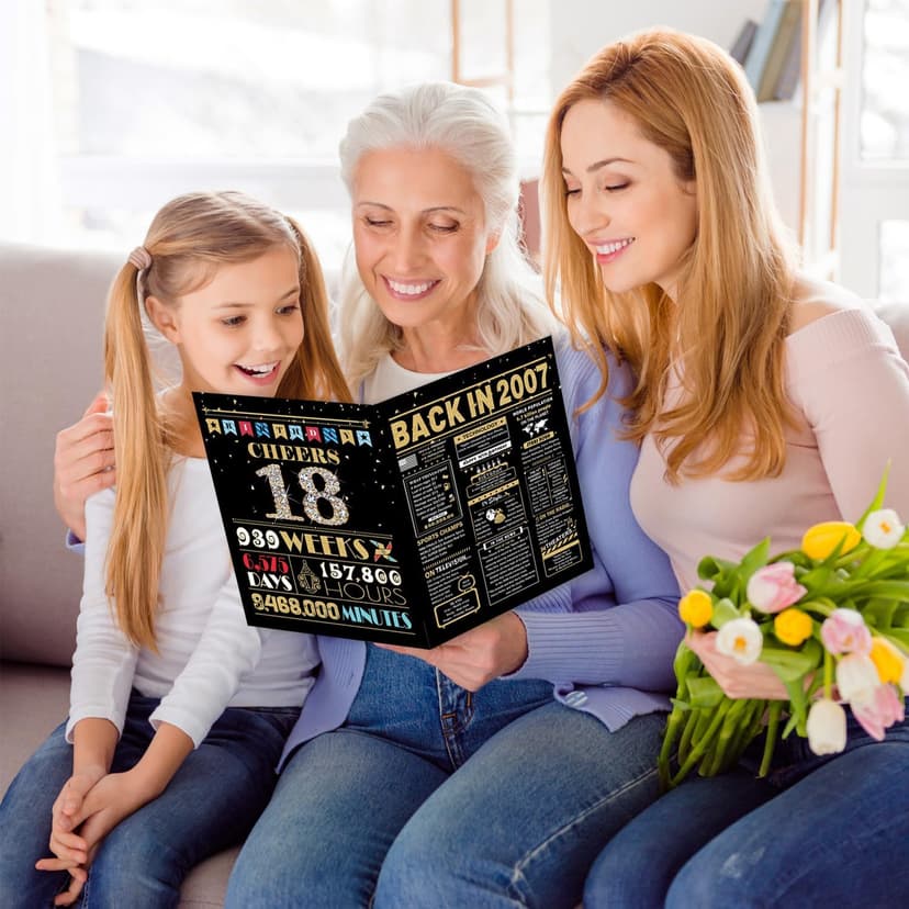 18th Birthday Card, 18th Birthday Decorations for Girls Boys, 18th Birthday Gifts for Son Daughter, Back in 2007 Birthday Card, Black Gold