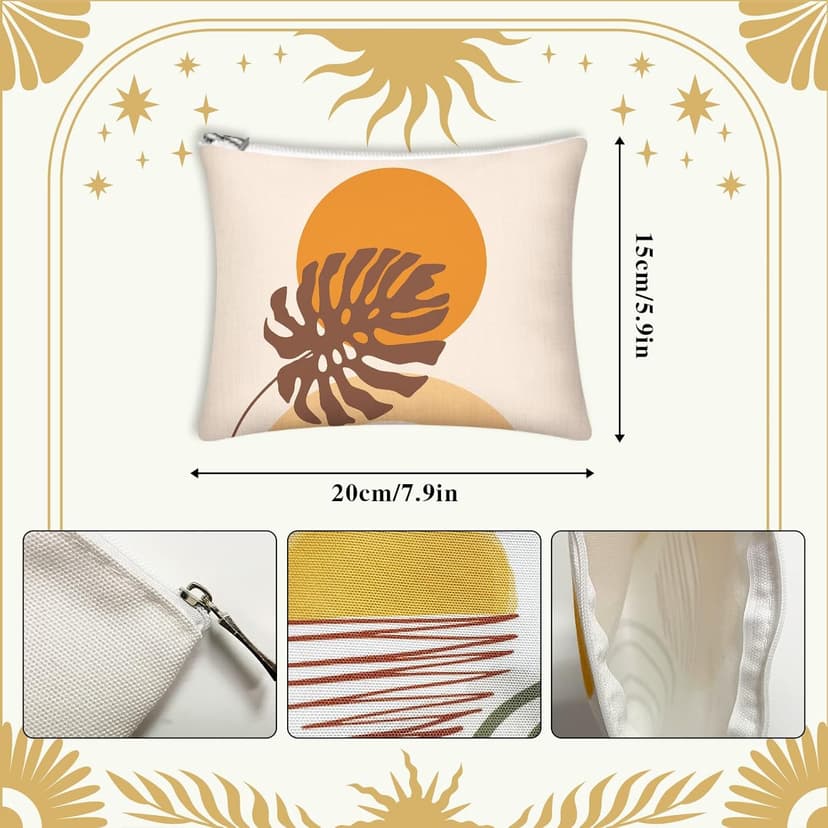 9Pcs Boho Cosmetic Bags Rainbow Retro Makeup Bag Sunshine Canvas Makeup Pouch for Purse Boho Nature Cosmetic Pouch Mid Centry Decor Travel Accessory Pouch