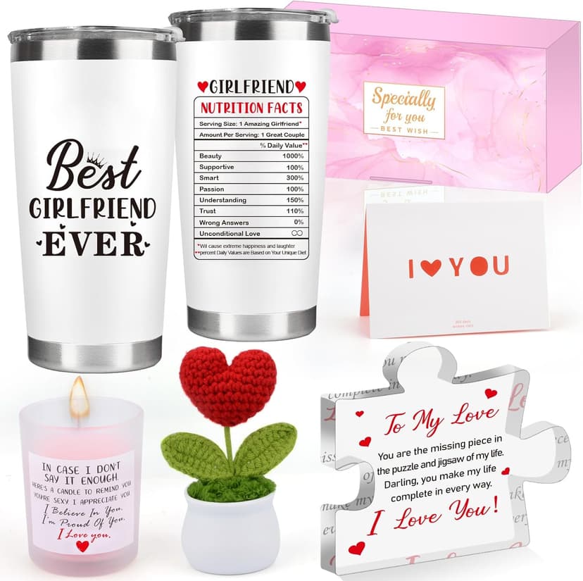 Gifts for Girlfriend Women Her, Girlfriend's Birthday Gifts, 1 Year Gift for GF Anniversary, Best Girlfriend Ever Tumbler Gift Set, Coolest I Love You Couple Presents, I Love My GF Cute Present