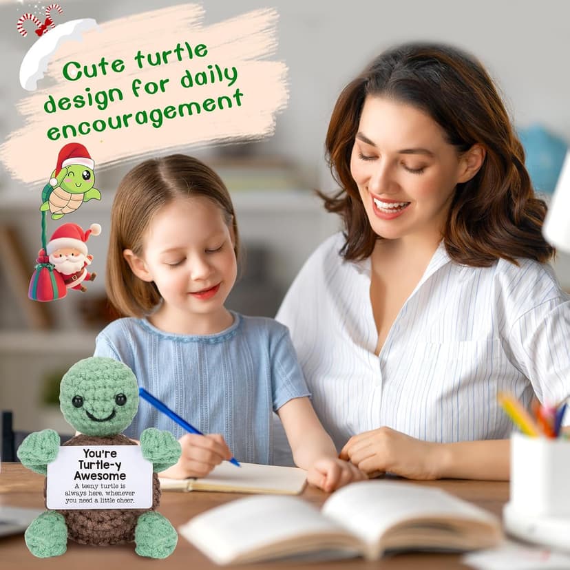 Mini Funny Turtle Birthday Gifts for Women Men Christmas, Retirement Bosses Day Gifts, Inspirational Small Animals Cute Stuff Things, Handmade Emotional Positive Crochet Turtle Decorations