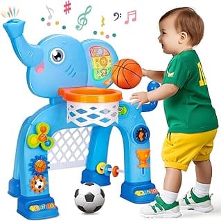 Toddler Basketball Hoop & Soccer Goal, Toys for 1 2 3 Year Old Boys Girls, Kids Sports Toy with Light Sound Music, Montessori Toys for Baby 12-18 Months, Christmas Birthday Gifts for Ages 1-3(Blue）