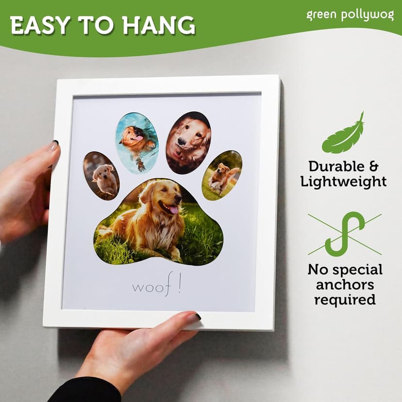 Green Pollywog 5-Opening Paw Print Collage Frame | Paw Print Picture Frame | Display for Photos for Pets | Dog Mom Gift | Dog Dad Collage | Pet Memorial Picture Gallery