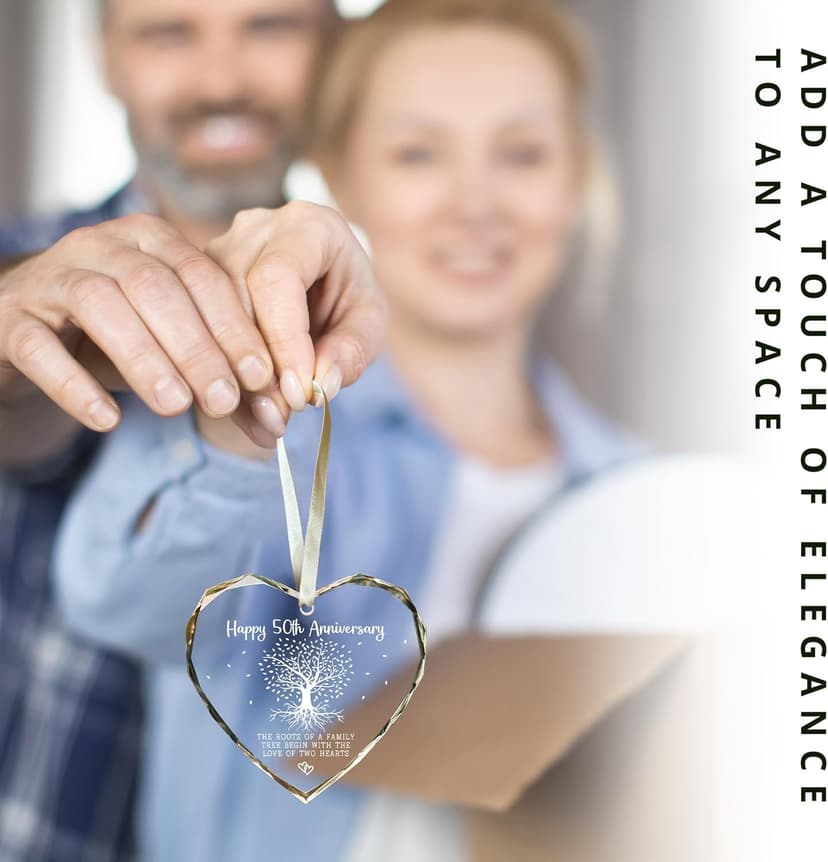 50th Anniversary Marriage Gifts for Couple - 50th Anniversary Wedding Gifts - 50 Wedding Ornaments for Couple, Her Him, Wife Husband, Parents - Glass Ornament