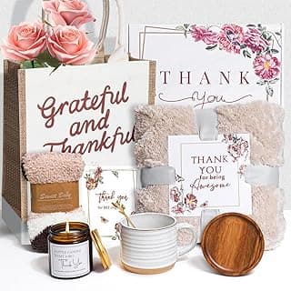 Thank You Gifts for Women,8Pcs Luxury Gift Set, Perfect for Teachers, Nurses, Coworkers, Friends,Boss,Includes Blanket, Mug, Candle, Coaster