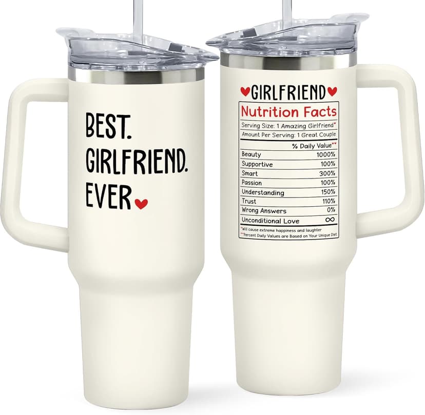 Gifts for Girlfriend - Girlfriend Gifts for Women - Anniversary, Valentines, Birthday Cup for Her - Romantic Love Glass for Couple - 40 Oz Stainless Steel Tumbler with Lid