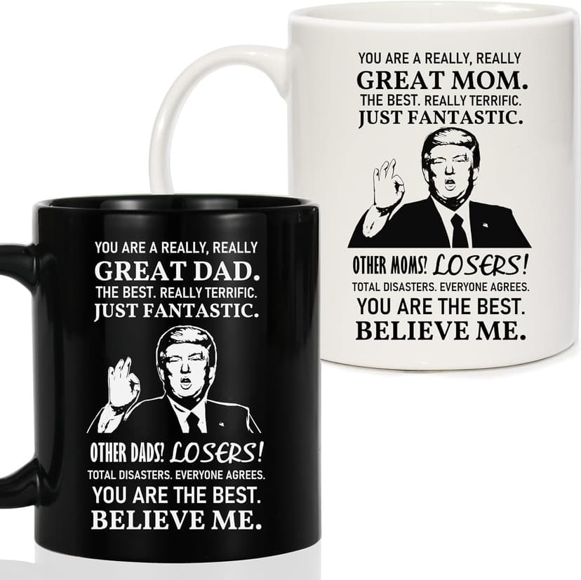 Breezy Valley Mom and Dad Mugs Christmas Gifts for Parents from Daughter Son - New Parent Gifts for Mommy Daddy from Children Kids, Funny Birthday Anniversary Mom and Dad Coffee Mugs Set Gift Ideas