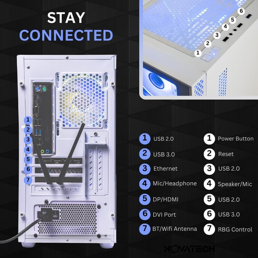 NOVATECH Phantom - Prebuilt Gaming PC Desktop Computer - RTX 3050 - Intel i7 Xeon 3.5GHz - 16GB RAM - 512GB M.2 SSD WiFi/BT, Win 11 Pro - Gaming Computer Tower, Pre Built PC Gaming - 1 Year Warranty
