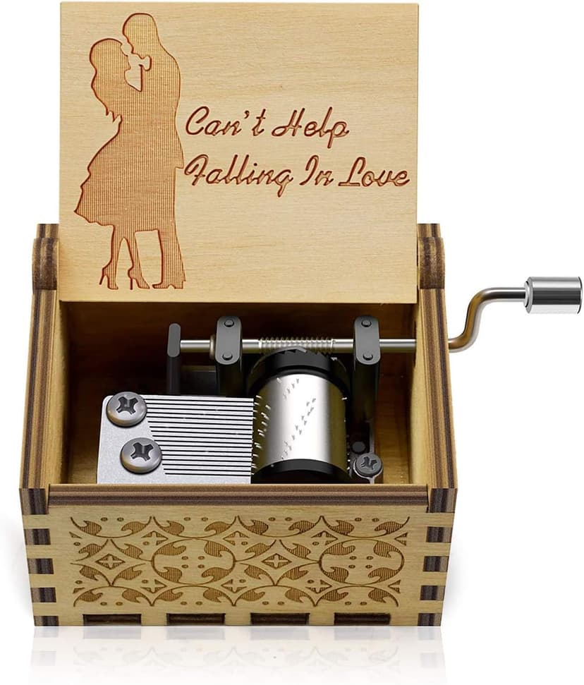 Can't Help Falling in lo Wood Music Box Hand-Operated Antique Engraved Cute Musical Boxes Gift for Love One, Boyfriend, Girlfriend, Husband,Wife Birthday/Wedding Day/Christmas Day Present