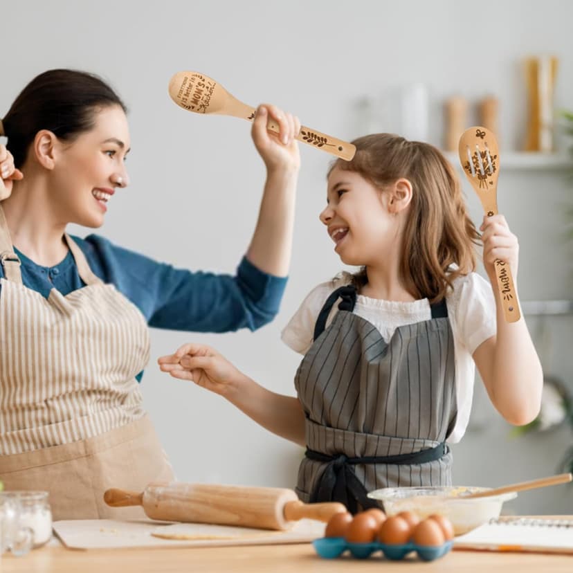 Mothers Day Mom Gifts for Mom Grandma Wife from Husband Daughter Son -Wooden Cooking Spoons Set - Mother's, Christmas,Birthday, Anniversary Kitchen Cooking Presents Ideas for Women Her