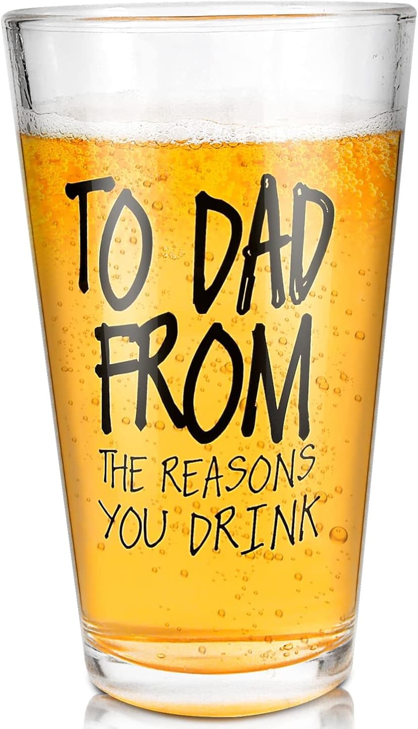 Gifts for Dad,16 OZ Funny Beer Glass Stocking Stuffers for Men,Fathers Day Dad Gifts from Daughter Son Wife,Birthday Anniversary Retirement Valentines Day Presents for Him Husband